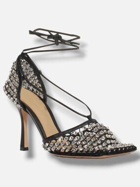 Bottega Veneta Womens Black Embellished Ankle-Strap Pump Shoe Size 41C